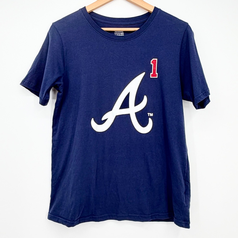 MLB Atlanta Braves Ozzie Albies Navy Blue T-Shirt Youth XL 16/18 Baseball Tee